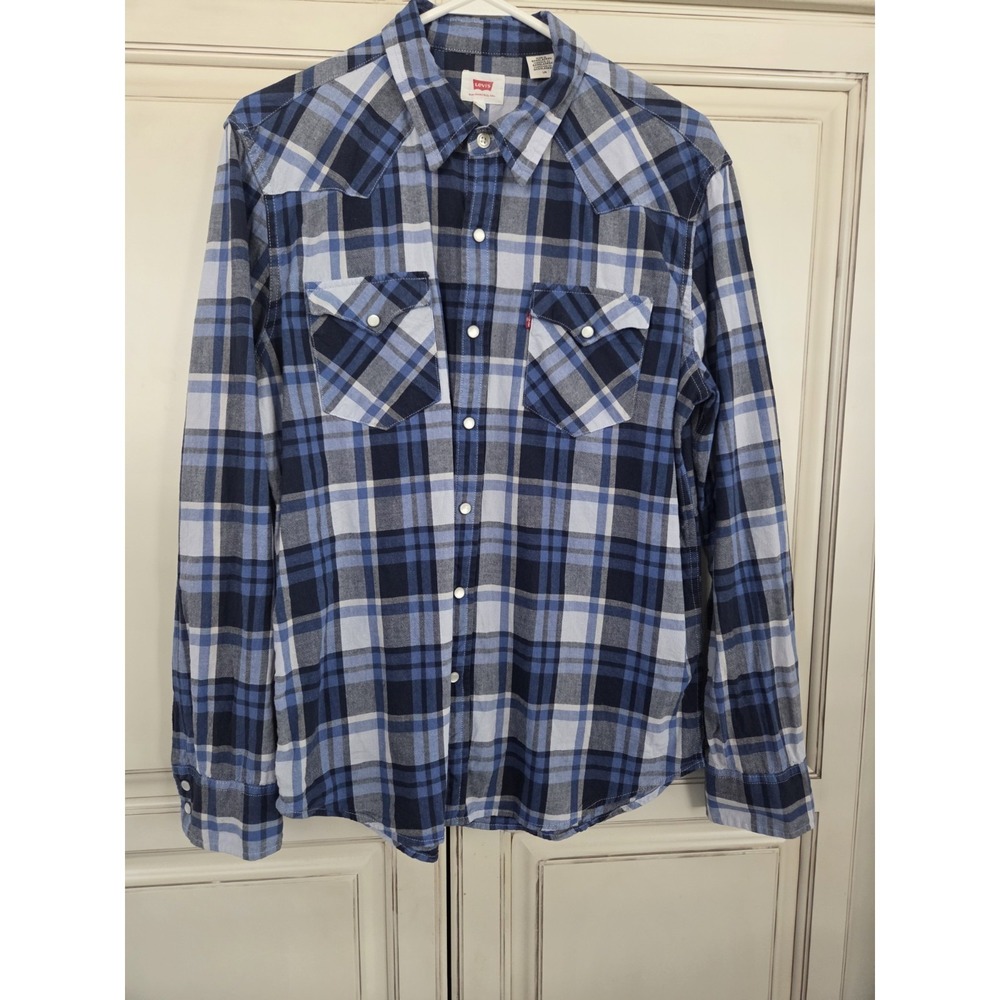 Vtg Levi's Pearl Snap Plaid Shirt Men's Large‎ Casual Sharp Streetwear